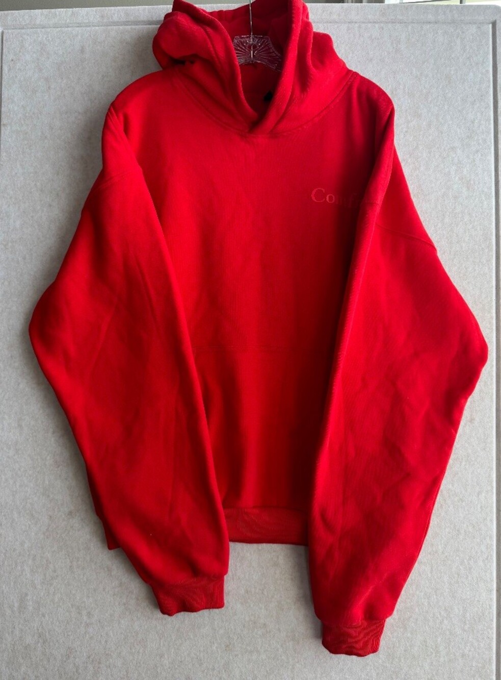 Comfrt Hoodie XL Red Oversized Heavyweight Pullover Minimalist Logo Unisex